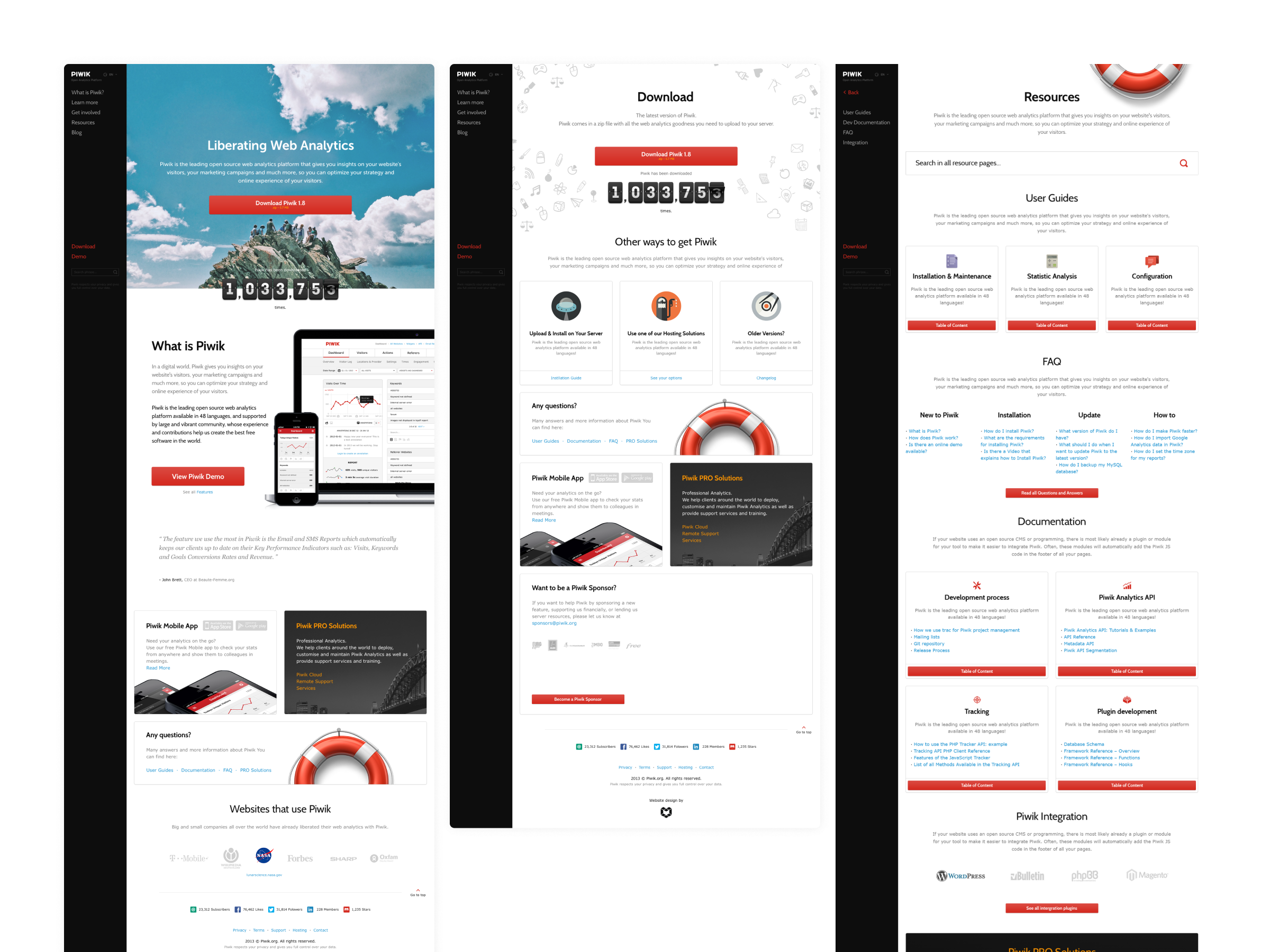 Landing page for Piwik an open source web analytics