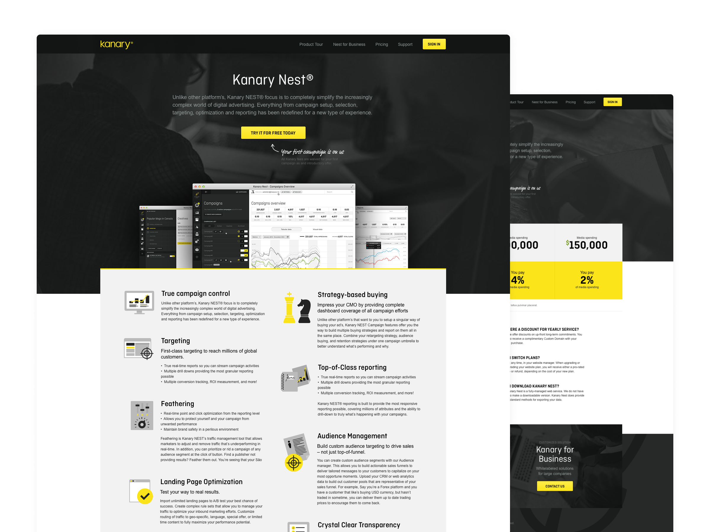 Landing page for Kanary NEST