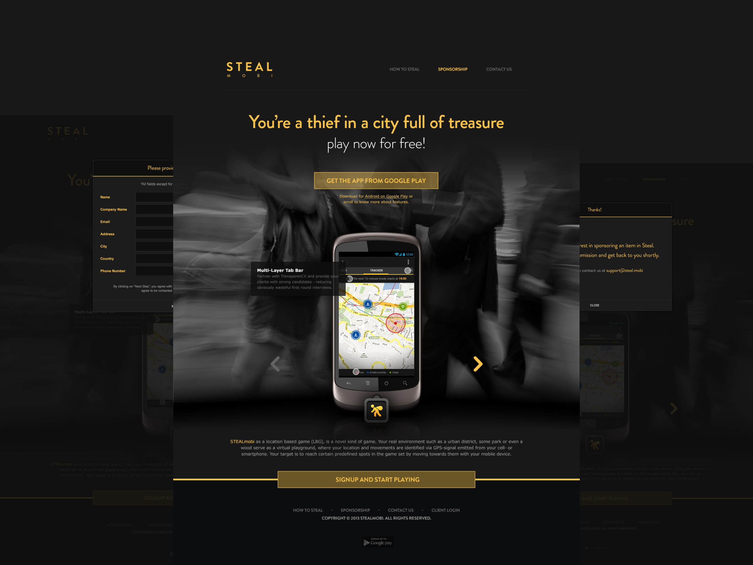 Landing page for STEALmobi a location-based game